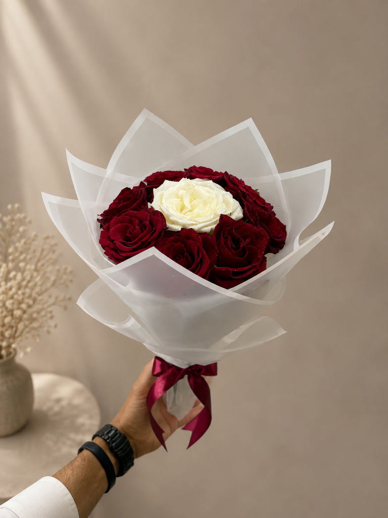 10 Red Roses wrapped elegantly in White 🌹