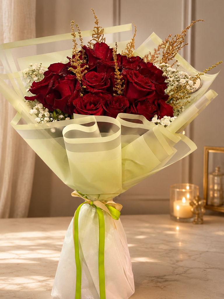 15 Elegantly Wrapped Red Roses