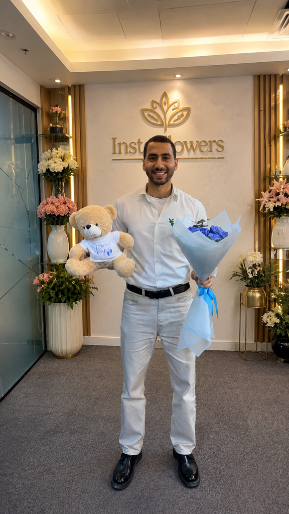 It is a boy Blue Bouquet + teddy bear