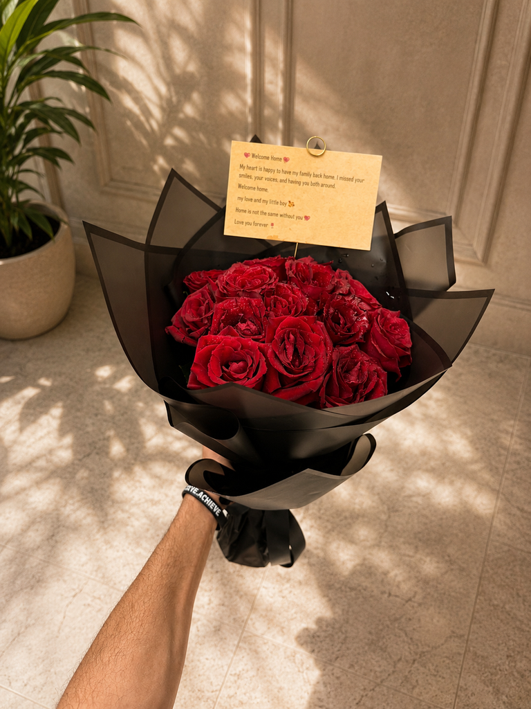 14 Red Roses with a high quality customized message card.