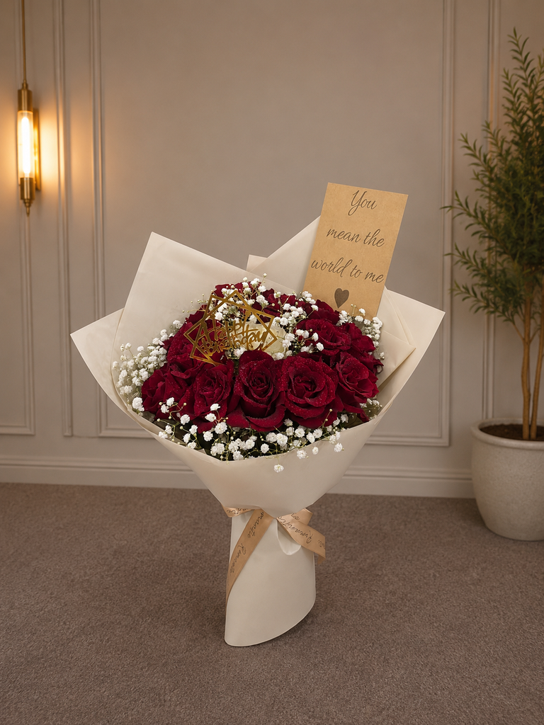 Birthday Bouquet 💐 14 Roses + birthday Tag
