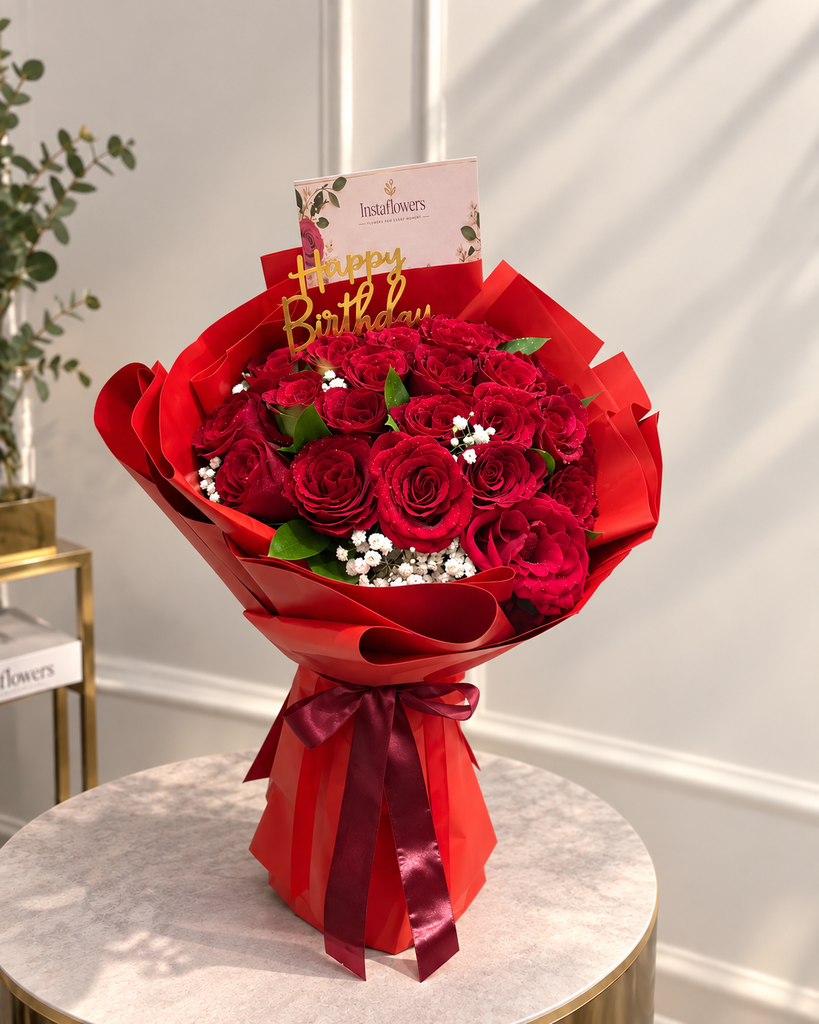 20 Red Roses with customized message.
